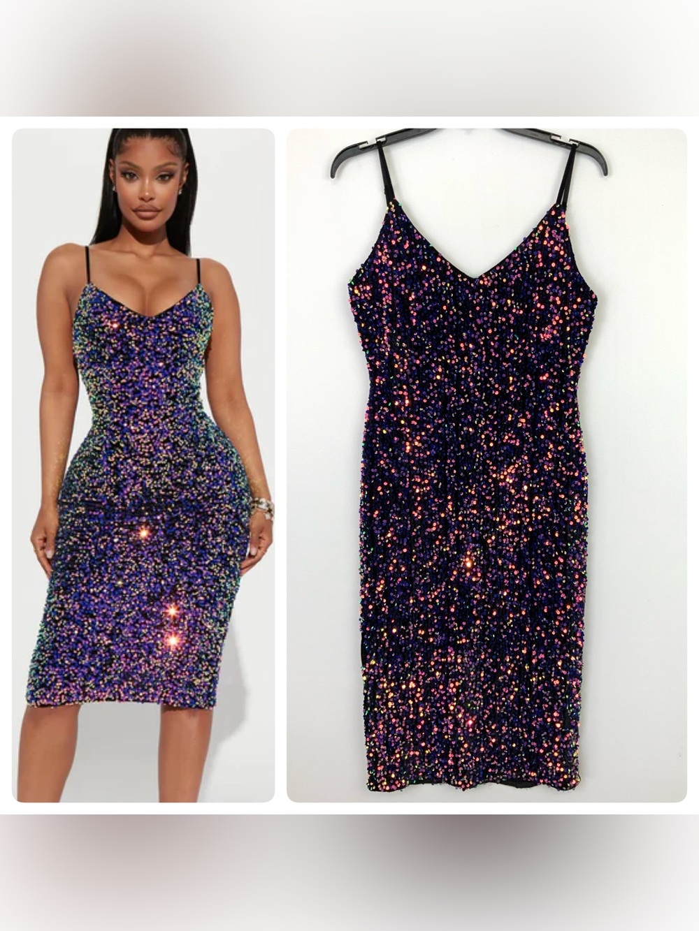 NWT Fashion Nova Sz Large Soulmate Purple Sequin Midi Dress Party Cocktail *FLAW